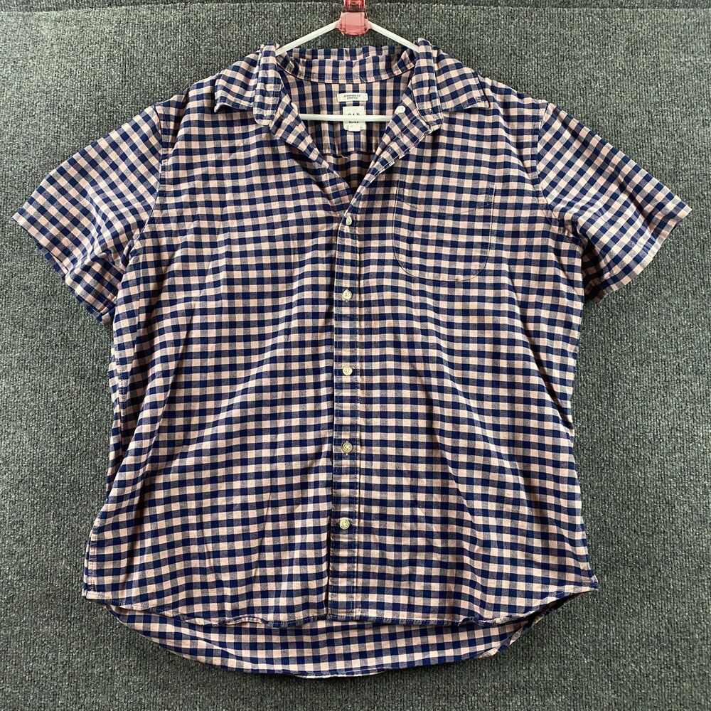 GAP Standard Fit Stretch Button Up Short Sleeve Pink Blue Mens Size XL